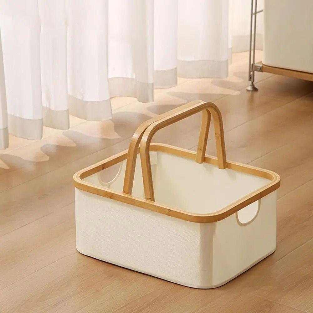 Large Capacity Laundry Storage Basket Bamboo Handle Closet Organizer  Household Use