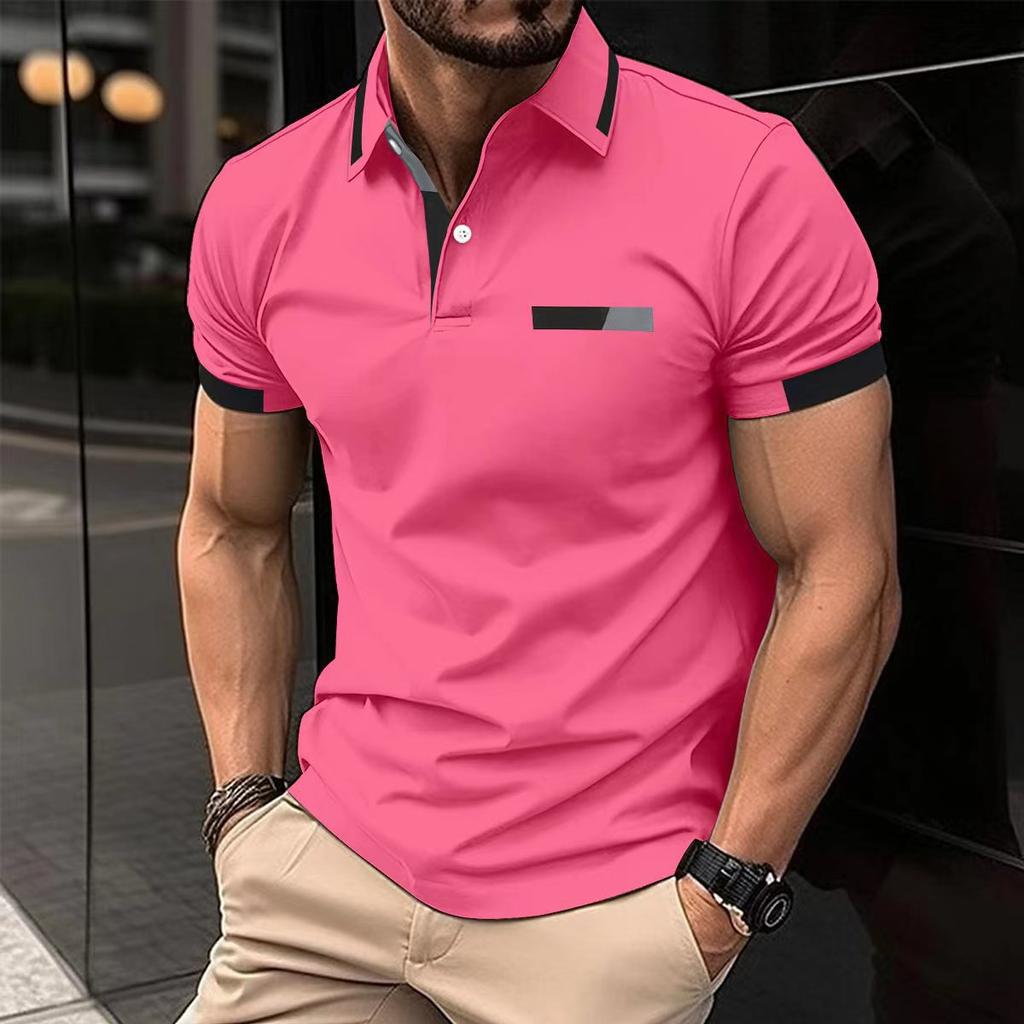 Fashionable Men's Casual Polo Shirt with Faux Chest Pocket, Turn-Down Collar and Button-Front Business T-Shirt Top