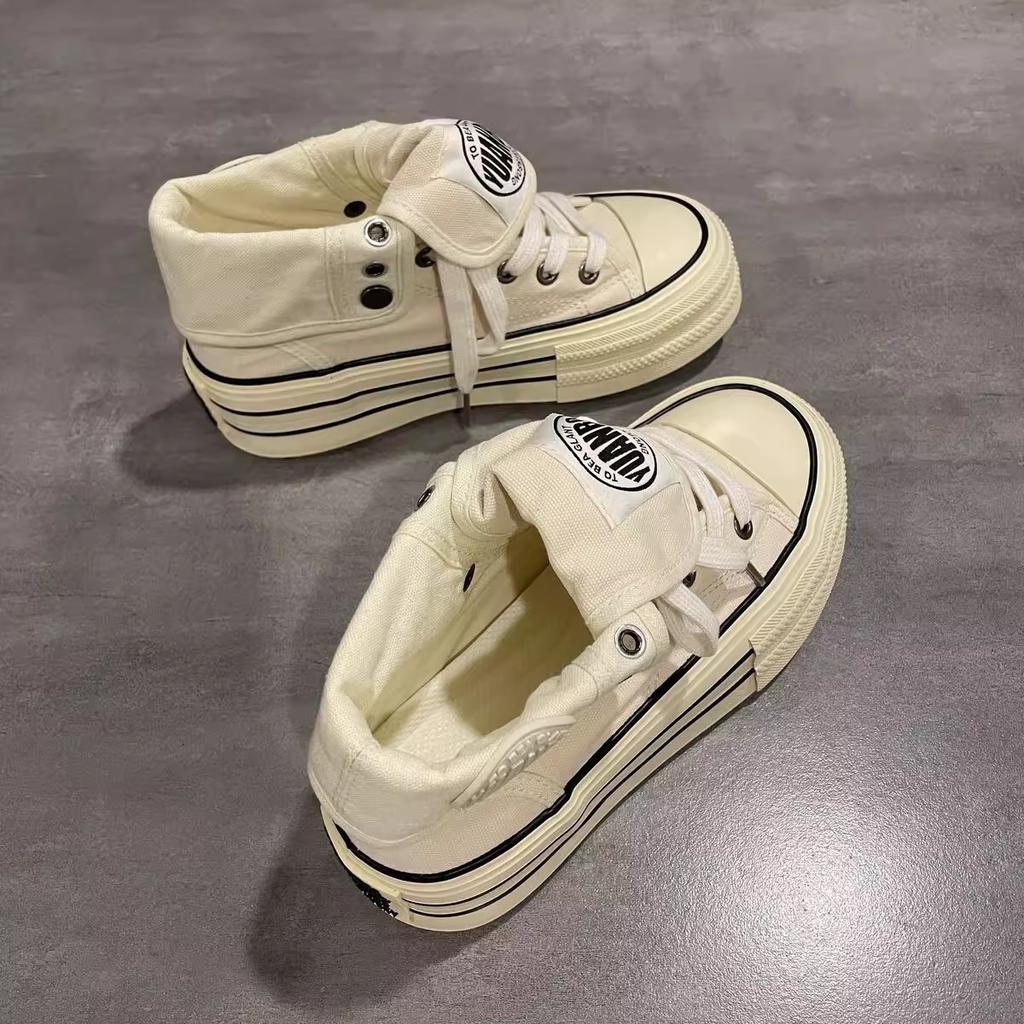 High-top Thick-soled Two-wear Canvas Shoes for Women's 2025 New Spring Versatile Student Retro Niche Design Casual Board Shoes