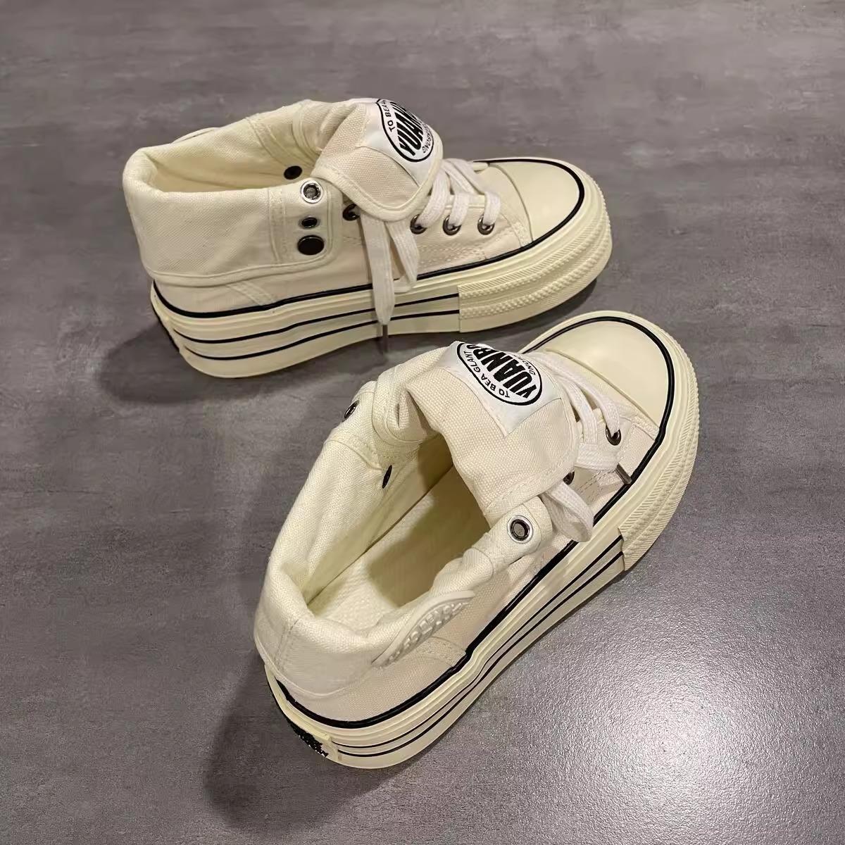 

High-top thick-soled two-wear canvas shoes for women s 2025 new spring versatile student retro niche design casual board shoes 35 білий