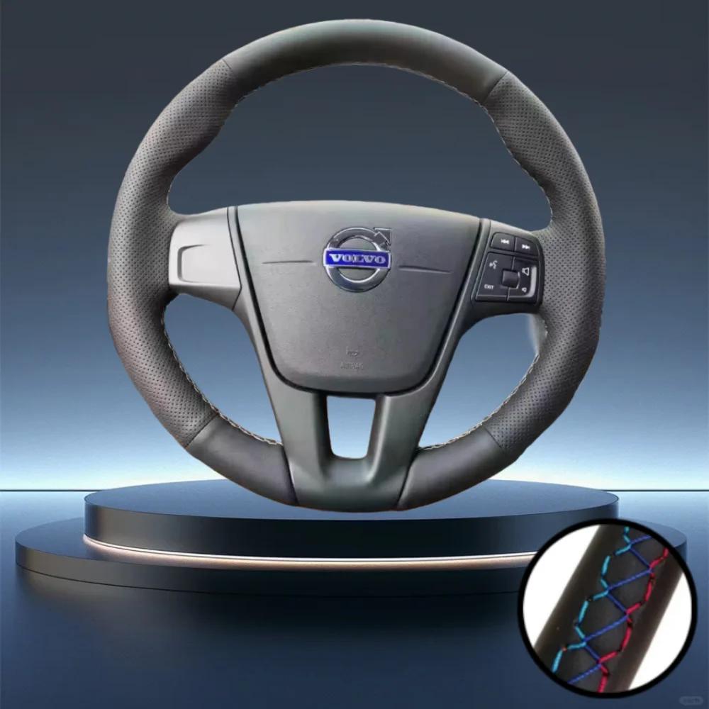 Hand-Stitched Black Perforated Non-slip Microfiber Leather Steering Wheel Cover For Volvo XC60 S60 V40 V60 S40 2011-2017