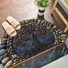 Boho Mandala Floral Semicircle Entrance Mat, Dirt Trapping Wear Resistant Floor Rug For Indoor Outdoor