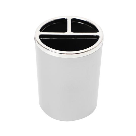 Xiaobudian Pen Holder, Cylindrical Design Pencil Holder with Silver Edge Decoration, 3-Compartment Desktop Organizer for Pens Paper Clips Makeup