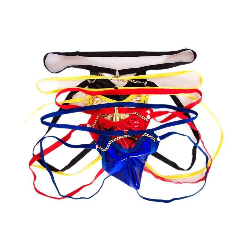 Men's Erotic Elastic Panties, Men's Erotic Underwear Panties Patent Leather Fabric Sexy Thong T-Legs