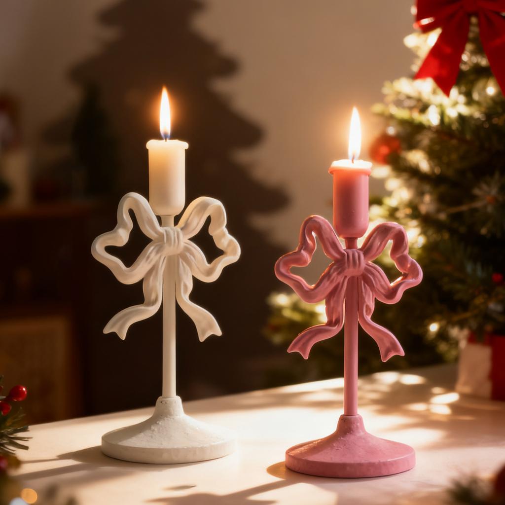 Bow-shaped Candlesticks, Candlesticks Available In Three Colors, Tall Wrought Iron Candlesticks, Vintage Home Décor, Weddings, Holidays And Christmas.