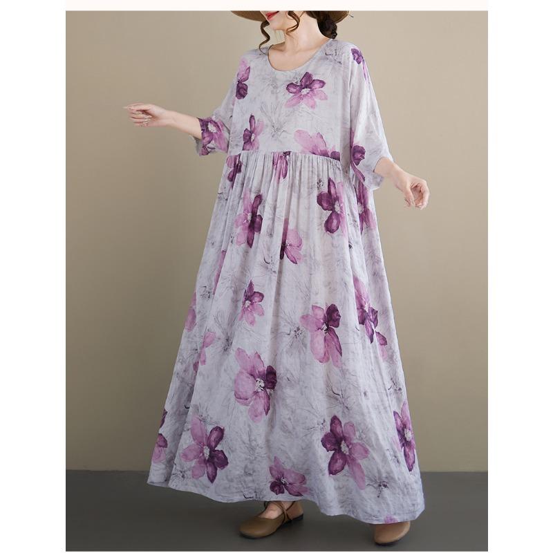 DIMANAF New 2026 Summer Beach Women Dress Plus Size Vintage Lady Long Dress Loose Oversize Maxi Floral Print Cotton