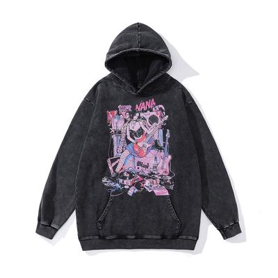 Autumn And Winter 430G Heavy Cotton Hooded Sweater Retro Cartoon Direct Injection Printing Fried Color Hoodie For Men And Women