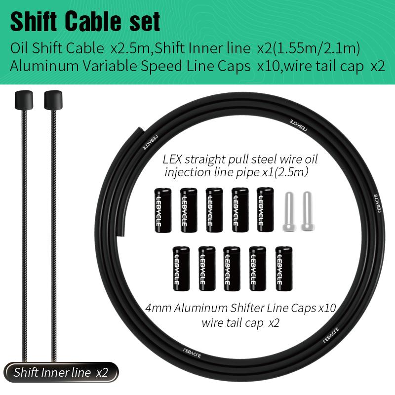 LEBYCLE MTB Road Bike Brake Line 1.7m Derailleur Shift Lnner Wire 1.55/2.1m Brake Hose 2.5m Teflon Coated Bicycle Cable Shift Cable Kit