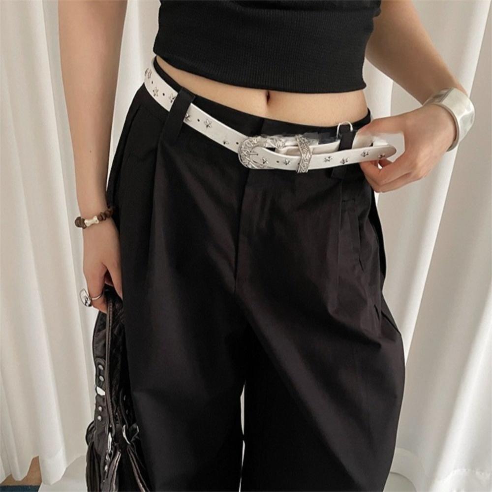 Jeans Decor Star Rivet Waist Belt Punk PU Leather Waistbands Vintage Y2K Wide Belt  Women