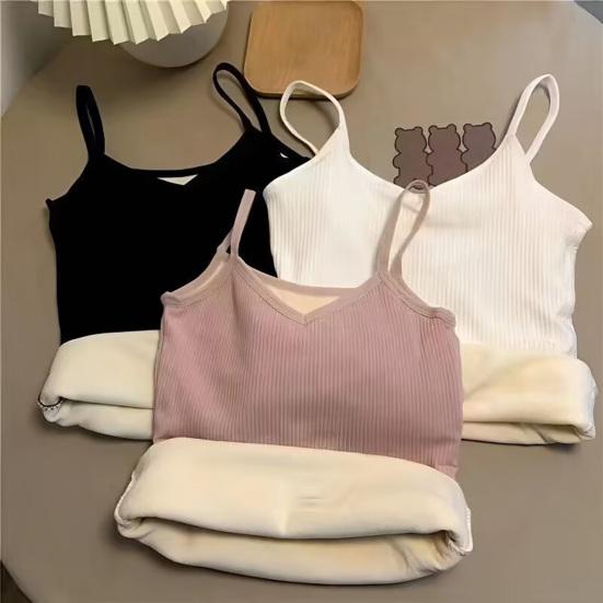 Women Sleeveless Thermal Tank Top Spaghetti Strap Fleece Lined Underwear Top Warm Camisole Base Layer