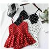 Women's Polka Dot Strappy Backless V-Neck Tank Top - Slimming, Tummy-Covering Sleeveless Summer Outerwear.
