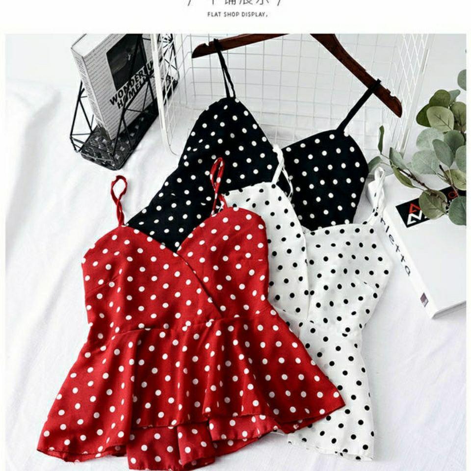 Women's Polka Dot Strappy Backless V-Neck Tank Top - Slimming, Tummy-Covering Sleeveless Summer Outerwear.