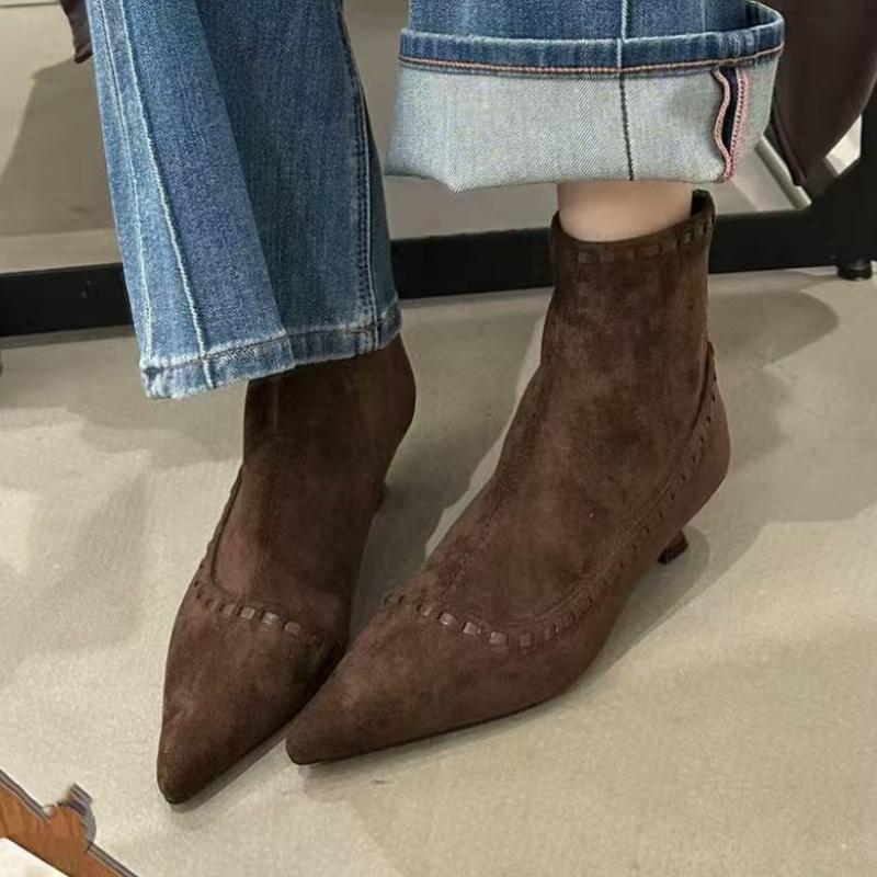 2026 New Fashion  Pointed Toe Rhinestone Women's Boots Comfortable and Versatile Back Zipper Spring and Autumn
