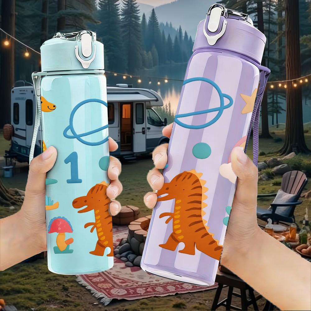 1PC Dinosaur Rainbow Number Set 750ml Color Plastic Sports Water Bottle Leakproof Flip Straw Lid Suitable for Sports Office Home Use