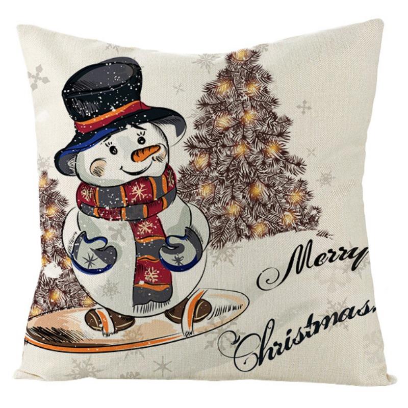 New Christmas Snowman Christmas Tree Linen Pillow Cover Festive Home Sofa Pillow Cover