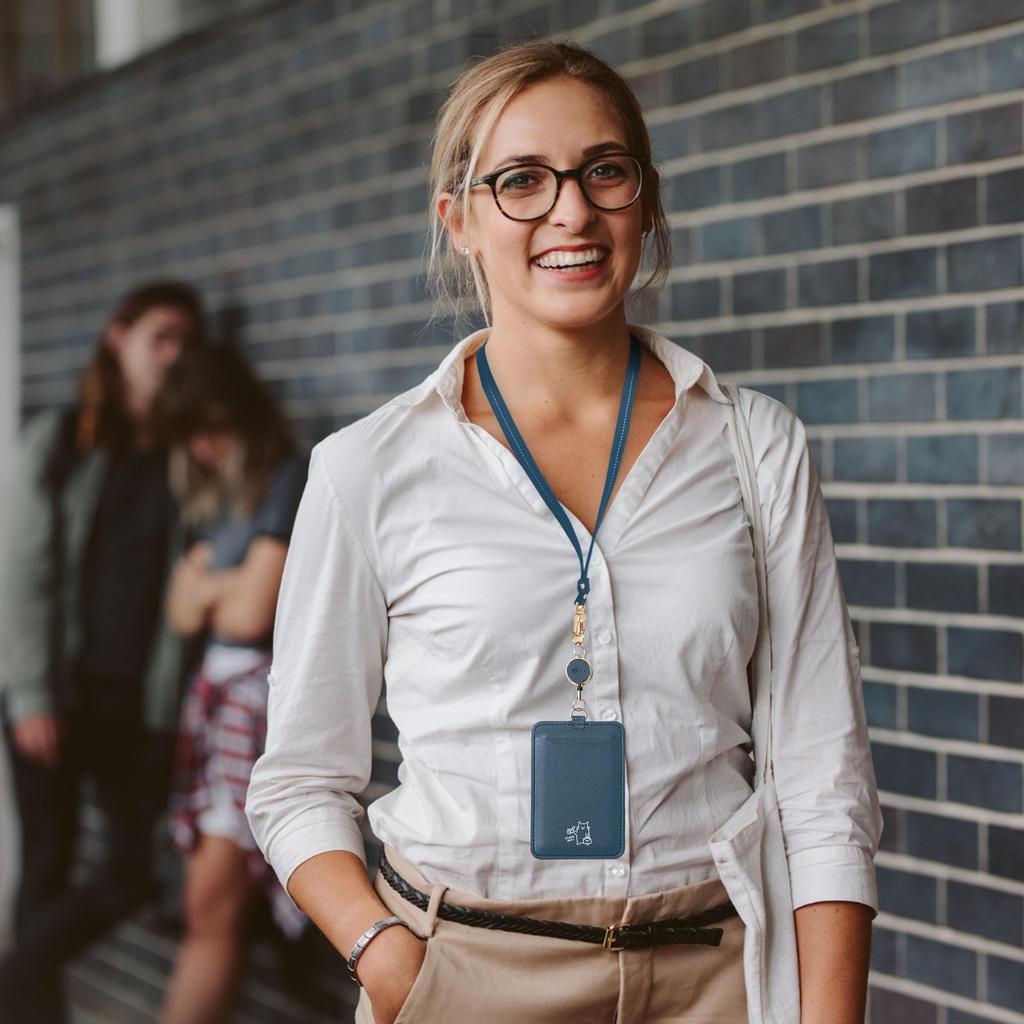 ekax ID Card Name Neck Holds 2 Vertical Retractable Adjustable Employee ID Card Commuter Pass Pass Case Cat Dark Holder, Holder, Strap, Cards, Design,