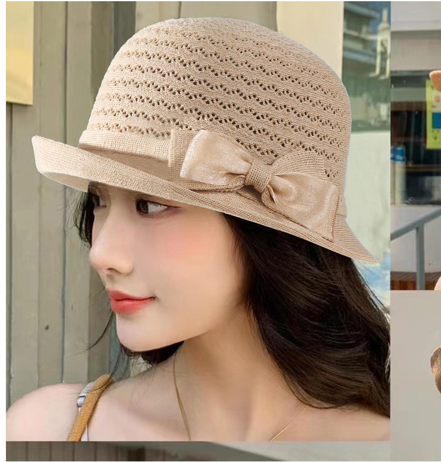 Spring And Summer Elegant Top Hat Fashionable Versatile Knitted Hat Upturned Edge Foreign Style Mother Sun Hat Bucket Hat M（56-58cm） хаки