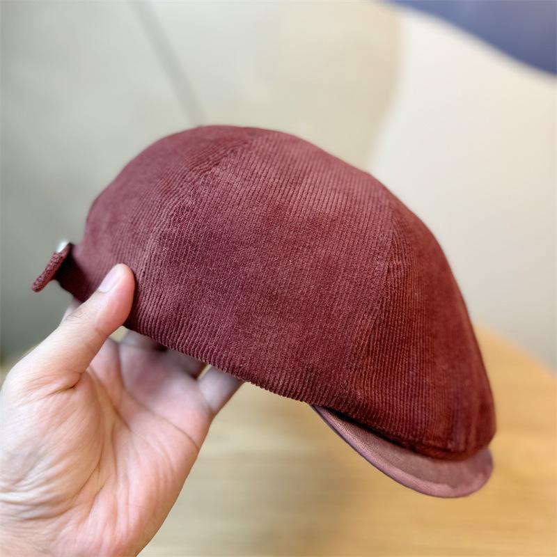 New Hat Women's Autumn and Winter Retro Corduroy Washed Leather Brim Forward Hat Newsboy Hat Fashionable Men's and Women's Duck Bill
