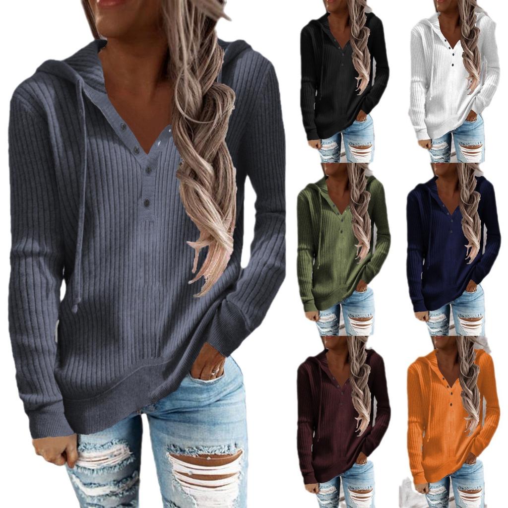 Autumn and winter new style striped casual hoodie loose knit sweater open-necked long-sleeved sweater woman