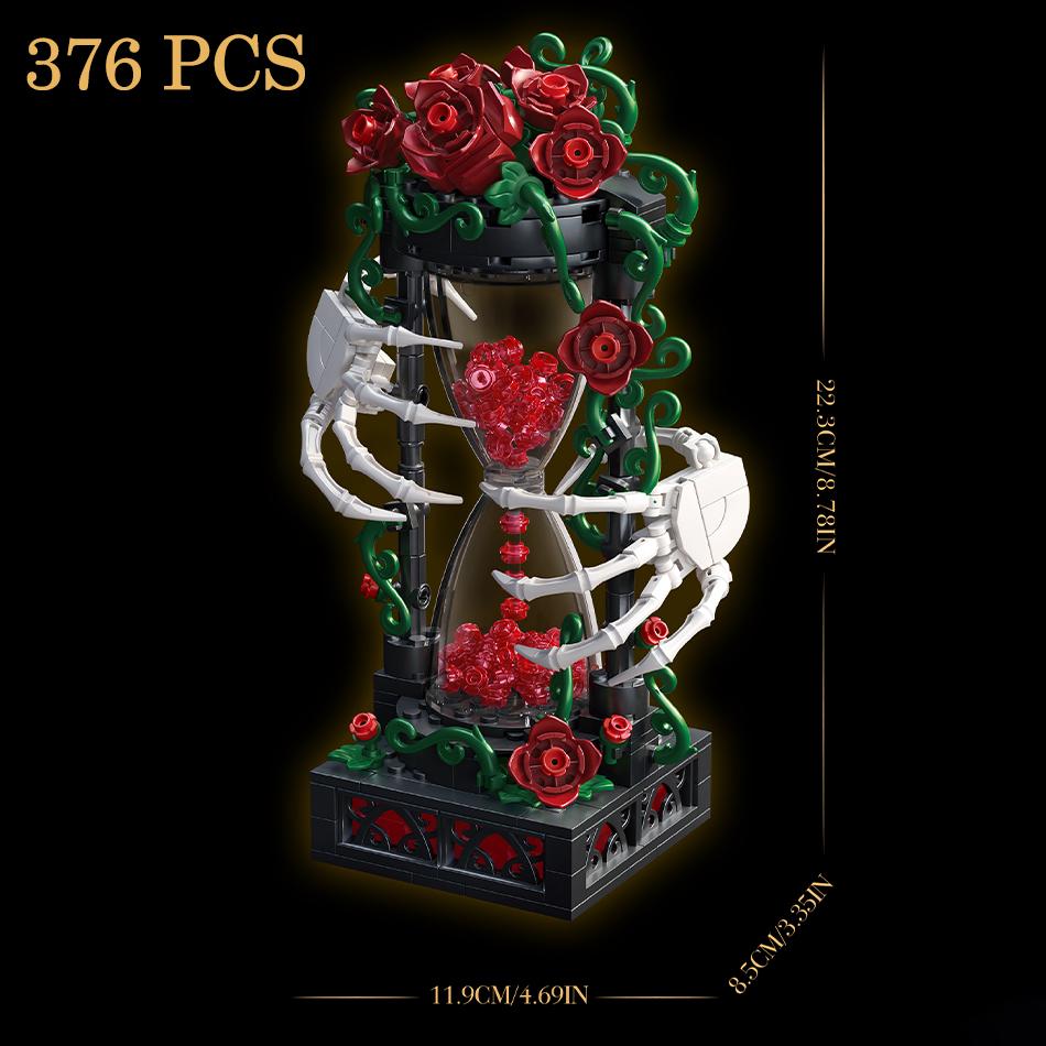 Halloween Gothic Rose Skeleton Hourglass Building Blocks Flower Skull Sand Clock Desktop Decor Bricks Toys Valentine Day Gifts