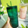 Large Capacity 600Ml Coffee Glass Straw Cup Dark Green Goddess Model Water Cup