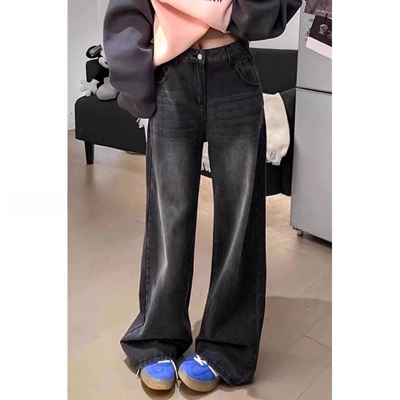 

Women s Plus Size High-Waisted Black-Gray Fleece-Lined Wide-Leg Jeans - Autumn/Winter Slimming Straight-Leg for Curvy Figures 3XL