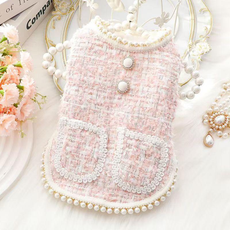 

Одежда для собак Знаменитость Жемчуг Осень и Зима Кошка Принцесса Хлопковый Жилет Маленькая Собака Тедди Бигбер Питомец XL chest 50 back 40 about 10-6.5 kg розовый