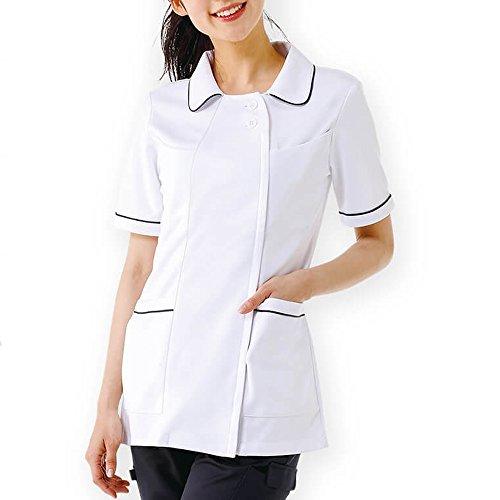 Nursery Women's Open-Collar Piping Jacket, Opaque, Stretch, Medical/Nursing Coat, Size Small, White/Pink, 769112A