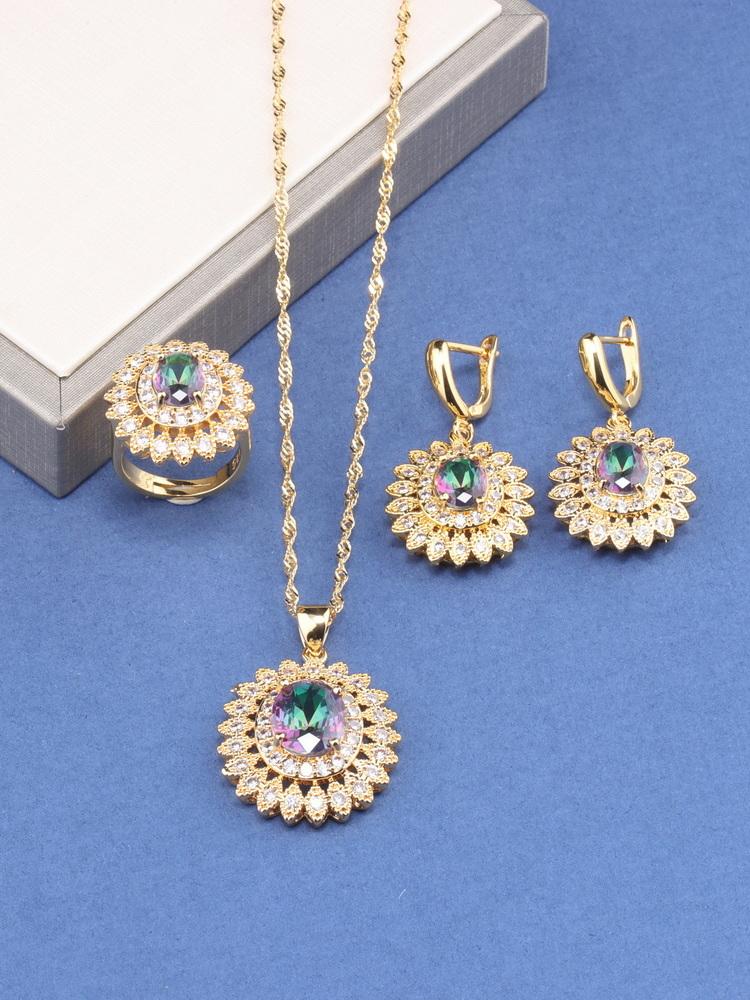 Neue Mode Kleid Schmuck&Accessoires Vergoldete Zirkon Brautsets Zirkonringe/Anhänger/Ring Halskette für Frauen Geschenk