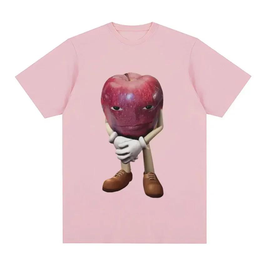 Summer Round Neck Funny Apple Pattern Top Fashionable Casual Pure Cotton Short Sleeved Men's and Women's Unisex T-shirts