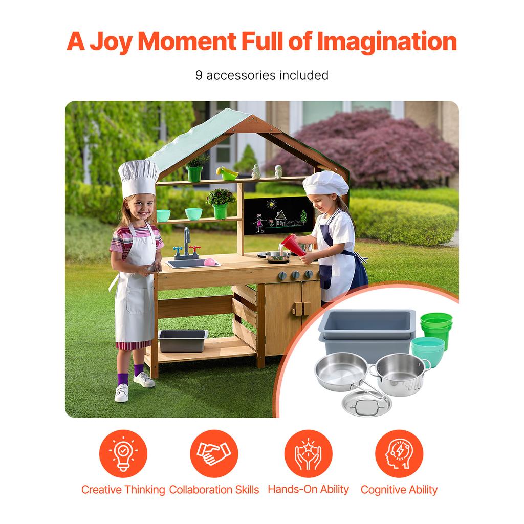 SucceBuy Mud Kitchen Cookware Toys Kids Outdoor Toddler Grocery Store Playset with Stoves Faucet for Children Birthday Gifts