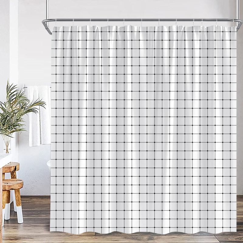 Black and White Square Shower Curtains Black Lines Modern Geometric Plaid Fashion Nordic Bath Curtain Fabric Home Bathroom Decor