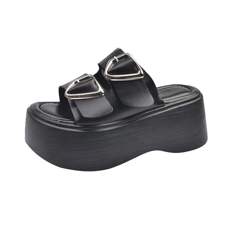 French thick bottom heightening with skirt going out wedge slippers women's summer wear 2025 new high-end cool slippers