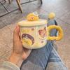 High Value Ins Mug with Lid Spoon Cute Ceramic Water Cup Girls Home Cup Office Coffee Cup