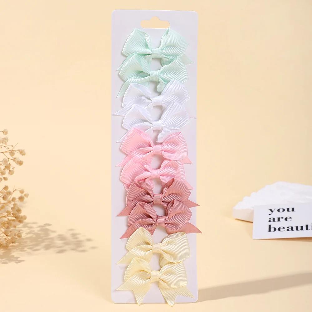 10Pcs/Set Classical Solid Ribbon Bow Hair Clips for Kids Girl Handmade Bows Hairpin Barrettes Headwear Children Hair Accessories