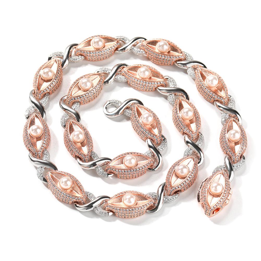 

Men s Hip Hop Rap Accessories Ruffian Handsome Sandblasted Pearl Eye Chain Diamond Silver Premium Necklace 7.5inch bracelet