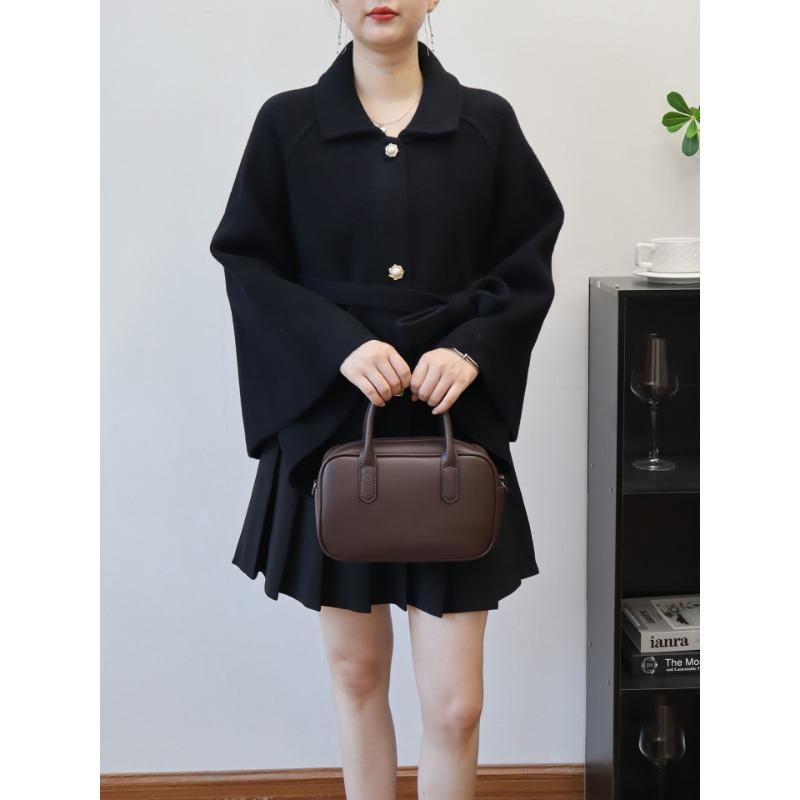 

Тонкое вязаное двустороннее пальто-накидка с тонкой талией, осенне-зимний новый свитер-жакет женский one size fits all чёрный