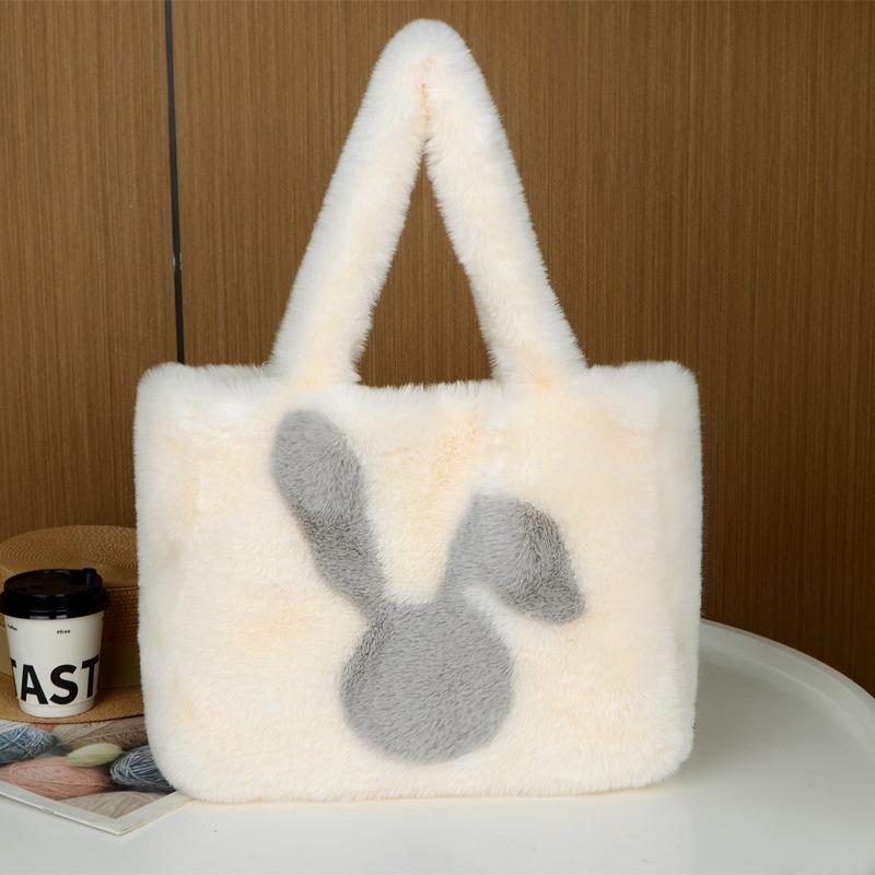 Soft and Cute Rabbit Plush Bag with Big Ears Women's New Large Capacity Hand-held Shoulder Bag Trendy Tote Bag