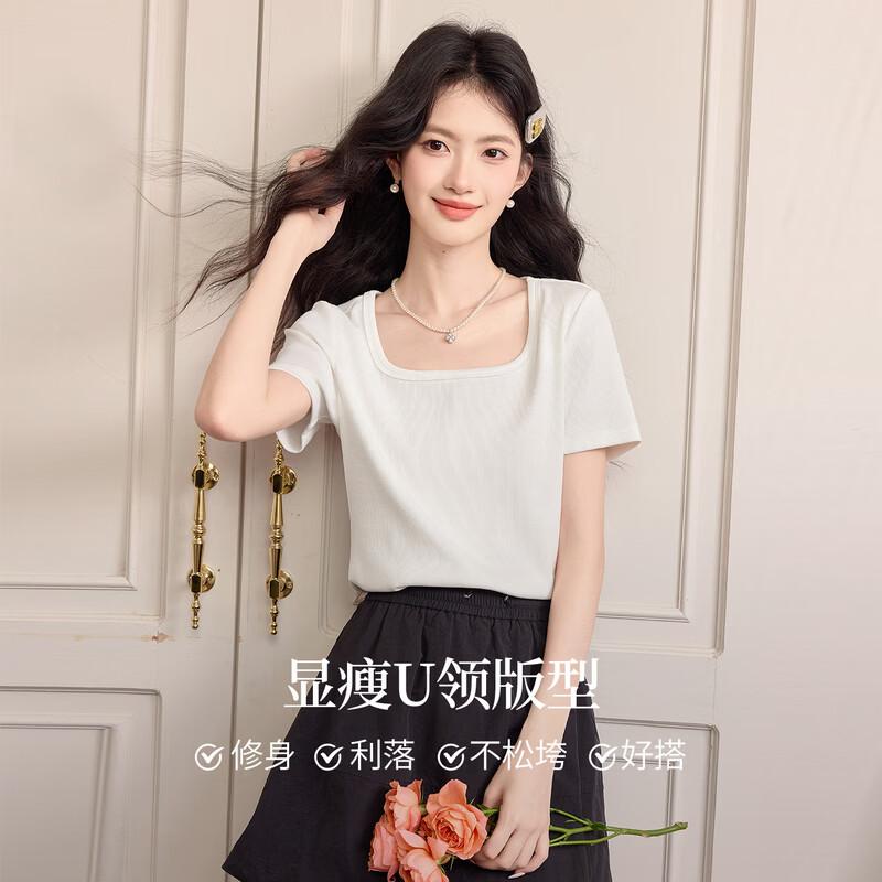 Sllsky Women s Dopamine U-Neck Short-Sleeve T-Shirt L