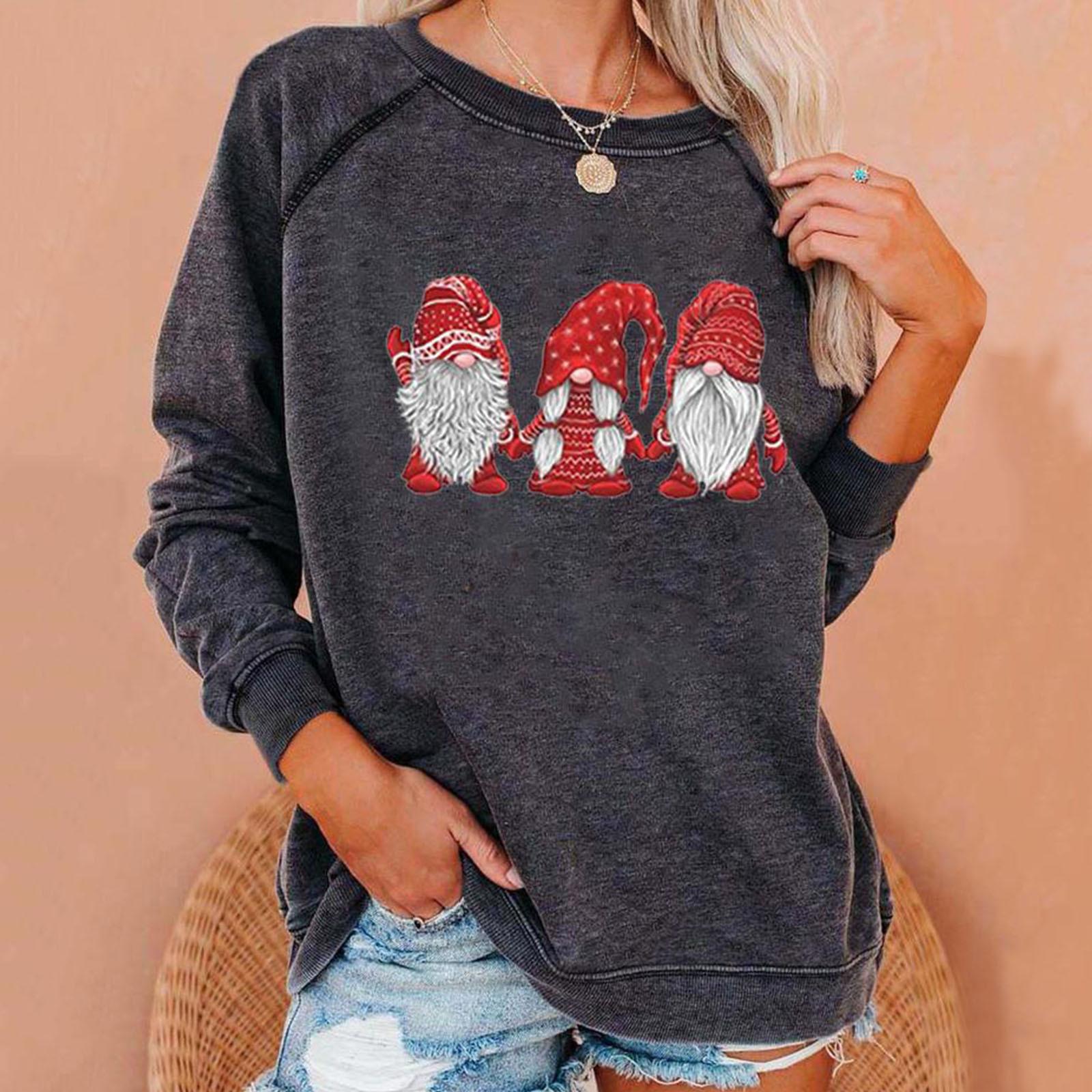 

Women s Casual Round Neck Christmas Long Sleeve Print T-Shirt Top Blouse
