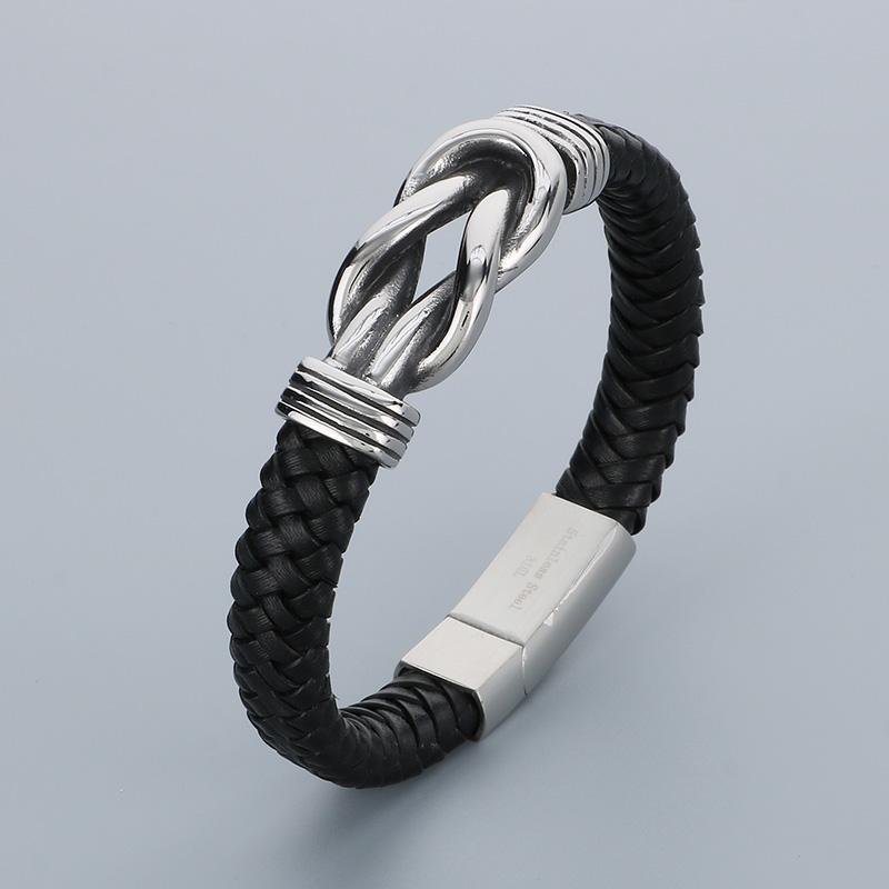 Bracciale Classico in Acciaio Inossidabile e Pelle di Mucca per Uomo Fascino Teschio Guanti Manette Nodo Bracciale con Charms Acciaio Inossidabile Gioielli per Festa Biker
