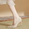 H6338-6 sheepskin pad summer high heels women's pointed head side empty spring single shoes shallow mouth thin heel niche fashion shoes