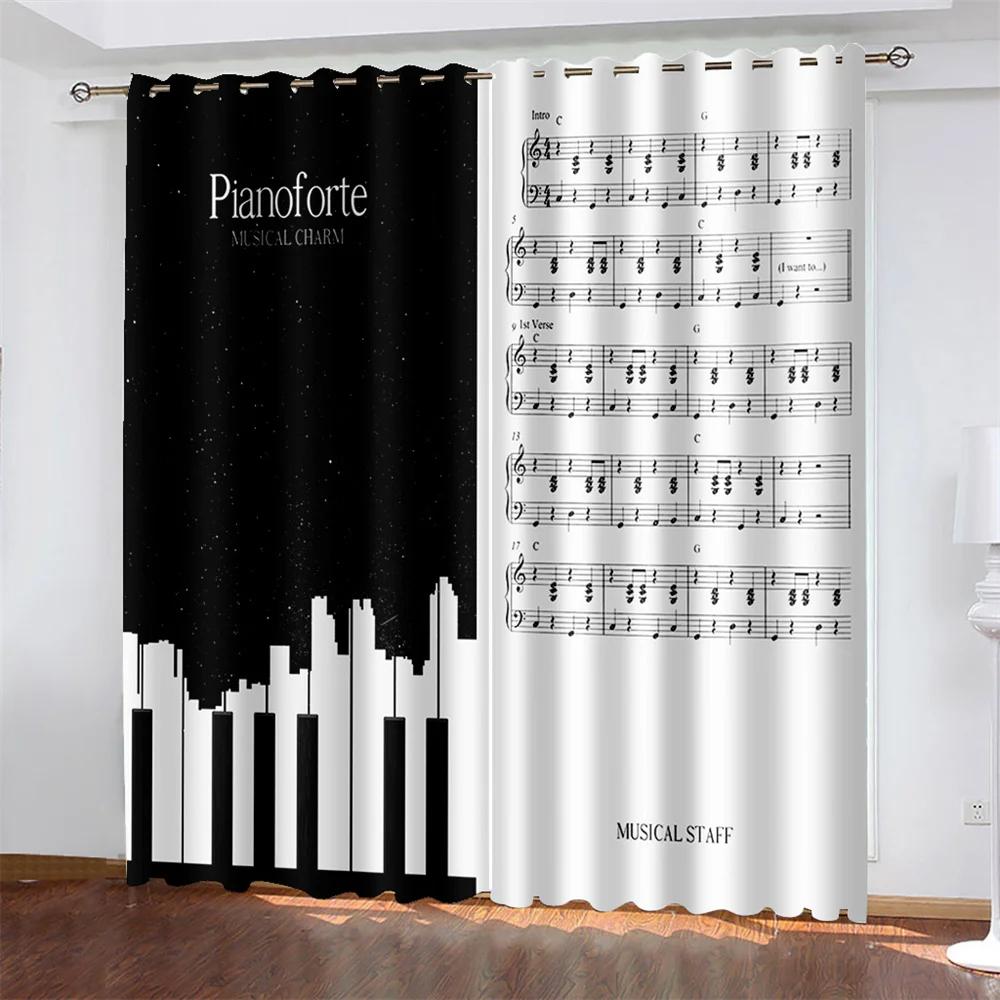 Music Notes Piano Blackout Window Curtain for Bedroom Living Room Bathroom Kicthen Door Hall Home Hook High Shading New Pattern