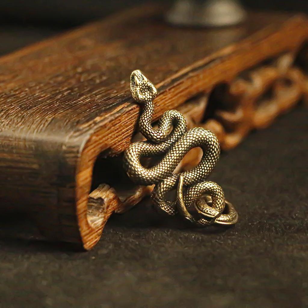 Antique Brass Three-Dimensional Zodiac Snake Keychain Pendant