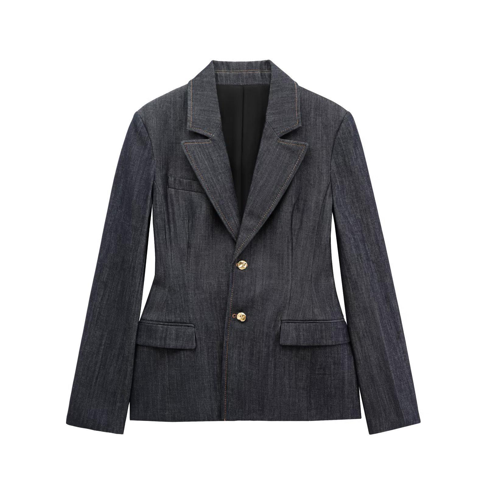 

TAOP&ZA Women s Spring Denim Blazer - Waist-Hugging, Versatile Commuting Style S