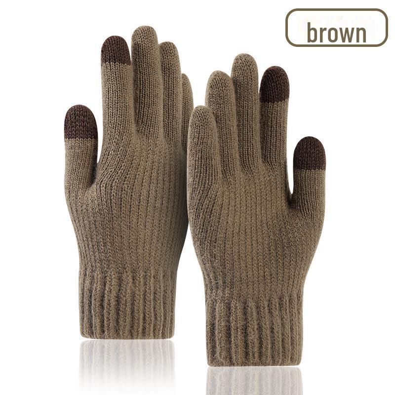 Men's Thick Knitted Wool Touchscreen Cycling Gloves - Warm, Cold-Proof, Plus Velvet for Winter Outdoor Use
