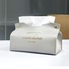 Creative Leather Tissue Box Cover Rectangular Portable Paper Towel Holder with Embossed Lettering and Metal Rivet Decoration for Home Office