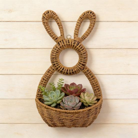 Hanging Wall Pocket Handwoven Wicker Easter Bunny Basket Rustic Charm Unlined Basket Flowers Eggs Gifts Indoor Outdoor Seasonal Decor
