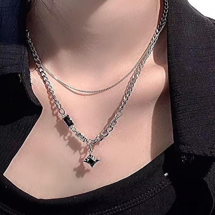 Mangxing double-layer necklace trendy men's sweater chain light luxury niche design hip-hop style couple boys female collarbone chain