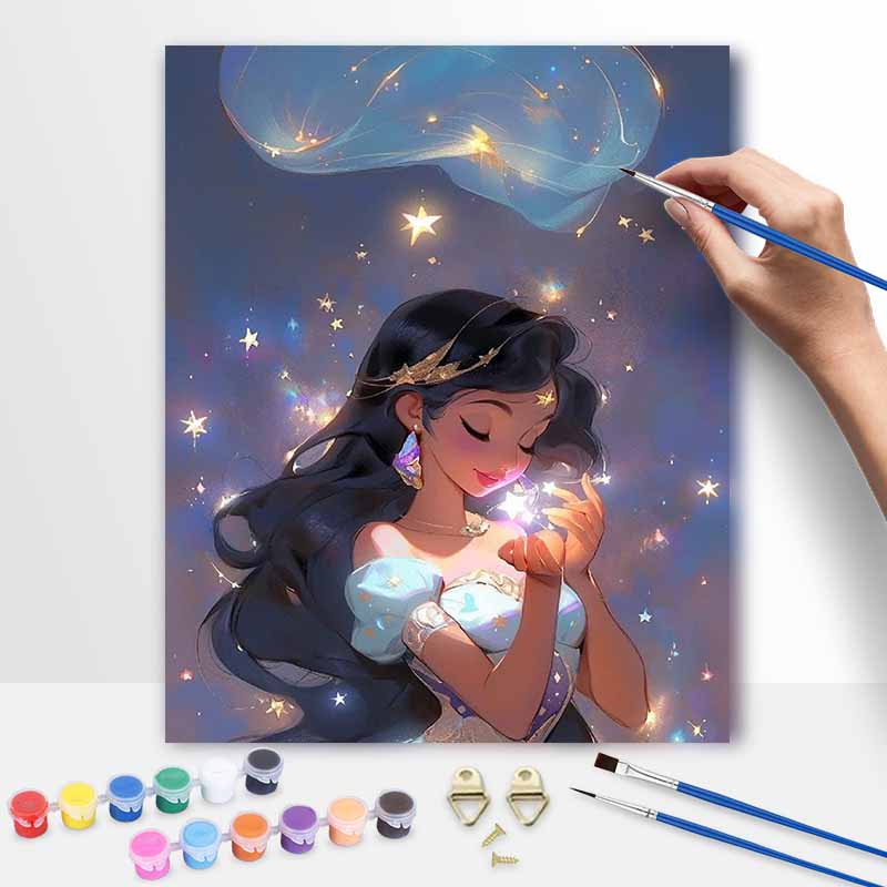 Disney Jasmine Starry Sky Oil Paint by Numbers Painting Kit Handmade Diy Home Decor Gifts Wall Art Canvas Bedroom Aesthetic Decor Set